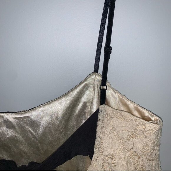 Free People Lace Coquette Mini Dress Size 12 US Ivory Black Sequin  Ruffle Retro - Picture 8 of 16